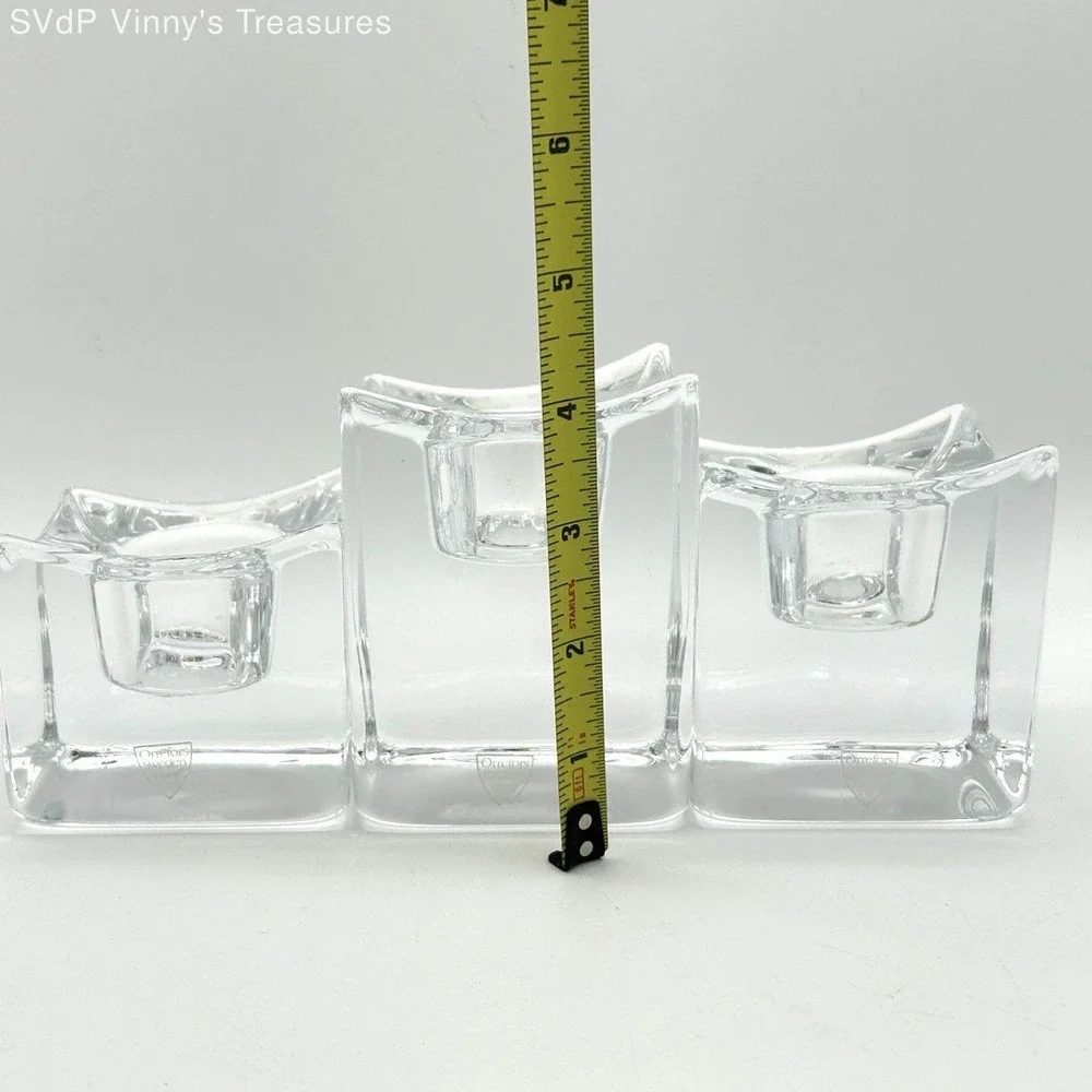 Orrefors Celeste Crystal Votive Tea Light Candle Holder Set 3 Graduated Sizes